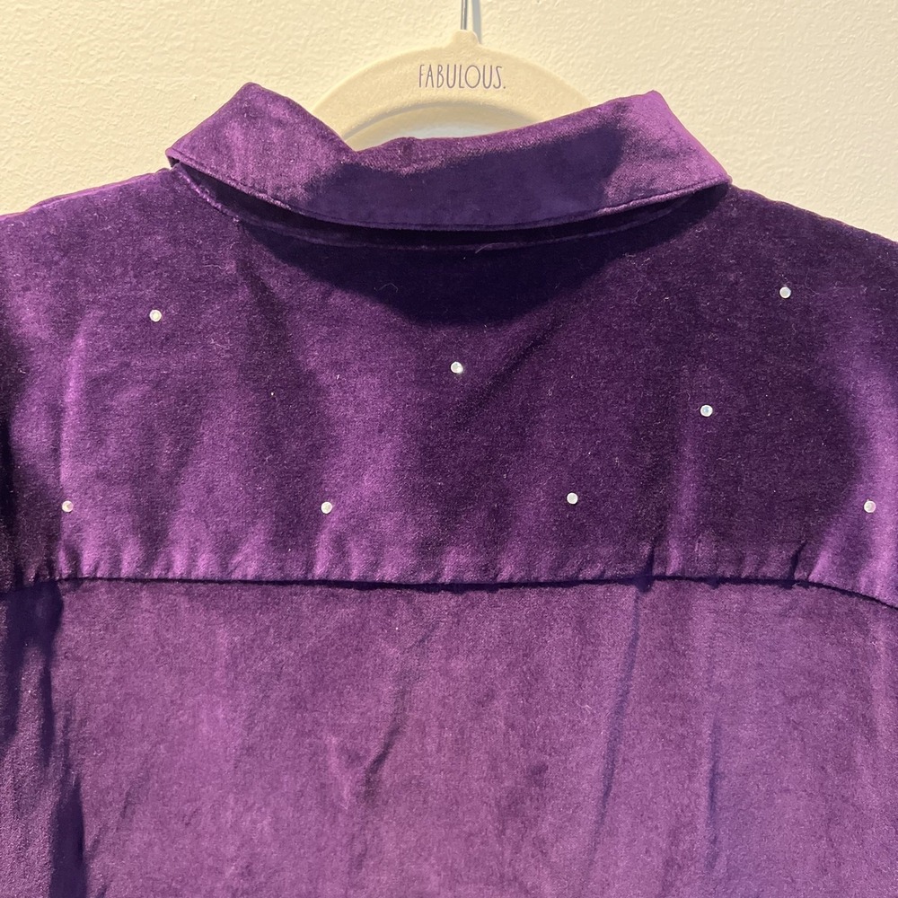 Quacker Factory Purple Jacket 1X Women's Velvet Rhinestone Zip Up Brooch Extra - Picture 9 of 12